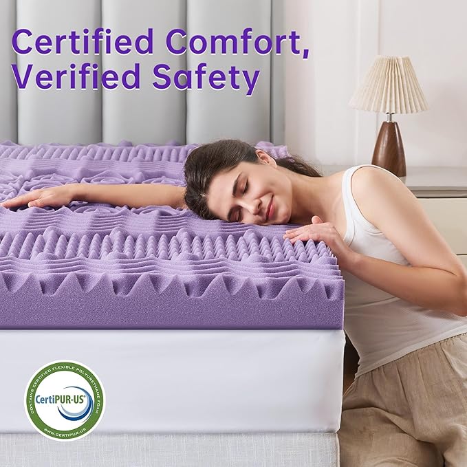 MUXHOMO 3.9 Inch 7-Zone Twin Mattress Topper, Egg Crate Memory Foam Mattress Topper Twin Size for Back Pain, Lavender Cooling Gel Infused Bed Pad, CertiPUR-US and Oeko-TEX Certification (38"×75")