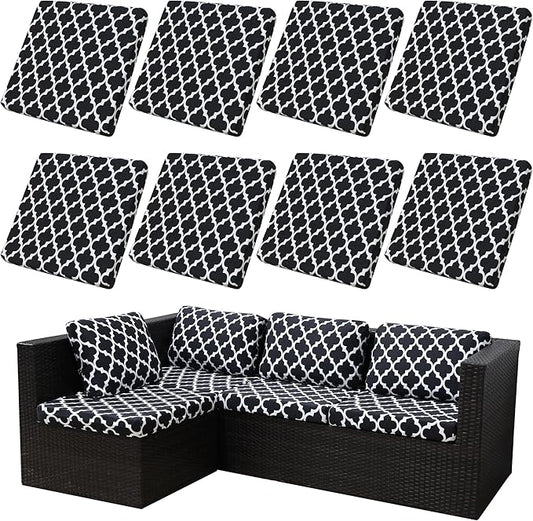 BIETYONE 8Pcs Stretch Patio Cushion Covers,Outdoor Couch Covers Replacement,Outdoor Couch & Sofa Slipcovers,for Patio Furniture Cushion Covers,Washable Reusable urniture Protector(Lingge Grey,8PCS)