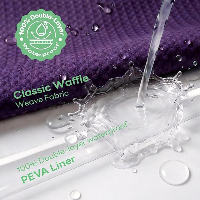 Dynamene Long Shower Curtain and Liner Set - 78 inch Tall Waffle Fabric, Waterproof Clear Liner, Heavy Duty Weighted Hotel Luxury Cloth Shower Curtains for Bathroom with 12 Hooks, 72x78, Purple