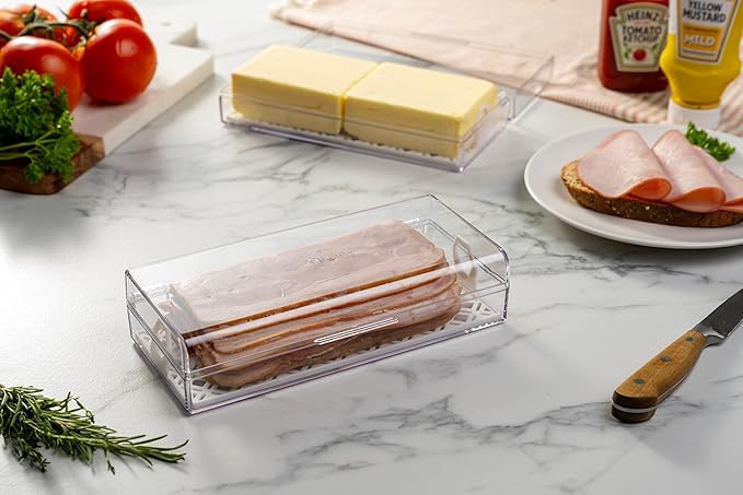 Pikanty Deli Keeper | Fridge Storage Container with Hinged Lid and Removable Tray | Small Cold Cuts Organizer | Dishwasher Safe | Made in USA