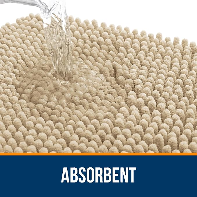 OLANLY Large Bathroom Rugs 45x27, Extra Soft Absorbent Chenille Bath Rugs, Rubber Backing Quick Dry, Machine Washable Bath Mats for Bathroom Floor, Tub and Shower, Home Decor Accessories, Beige