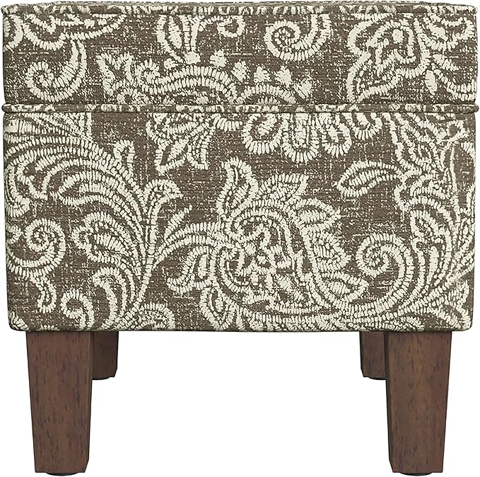 Homepop Home Decor |K7646-A880| Upholstered Modern Rectangular Storage Ottoman | Hinged Lid Ottoman with Storage for Living Room & Bedroom, Brown Jacobean Print