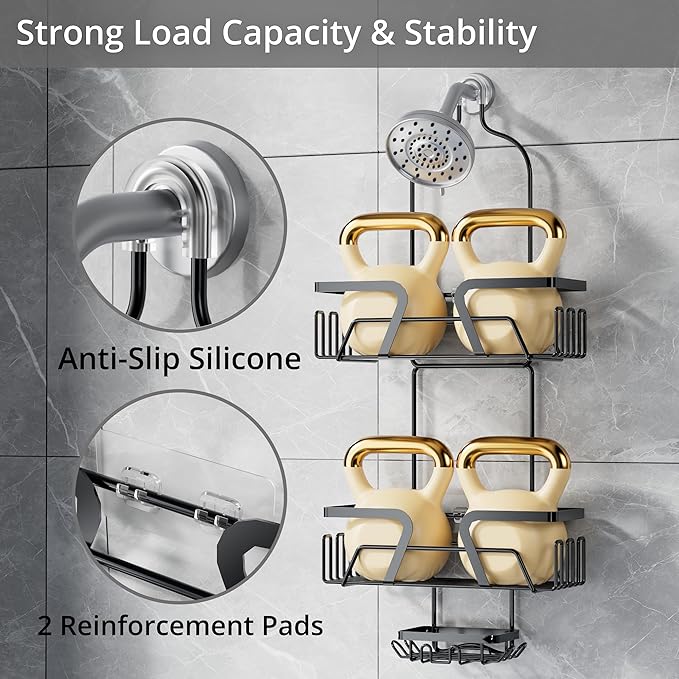 DAOYA Shower Caddy Hanging with 3 Soap Holder - Over the Shower Head Caddy for Bathroom Organization(for Bathroom Organization, 24 Side Hooks, 3 Razor Holder