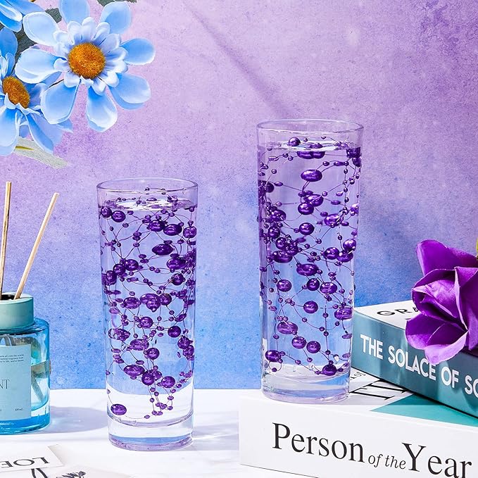 Tondiamo 24 Pcs Artificial Pearl String for Floating Candle Faux Pearls Beads String Garland Centerpiece Decoration for Vases Filler Wedding Spring Holiday Party Decor(Dark Purple)
