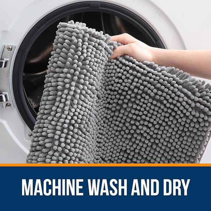 OLANLY Large Bathroom Rugs 40x32, Extra Soft Absorbent Chenille Bath Rugs, Rubber Backing Quick Dry, Machine Washable Bath Mats for Bathroom Floor, Tub and Shower, Home Decor Accessories, Grey