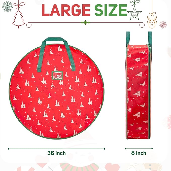 ELONG HOME 36 Inch Wreath Storage Container, 1 Pack Deluxe Wreath Storage Bag with Dual Zippers, Easy Access Christmas Wreath Storage Bag with Carry Handles and Clear Label Pocket