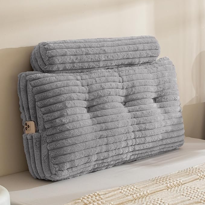 HIGOGOGO Triangular Headboard Wedge Pillow with a Cylindrical Pillow and Memory Foam Filling, Daybed Pillows for Sitting up, Reading or Working with Removable Cover,Twin 39.4"x19.7"