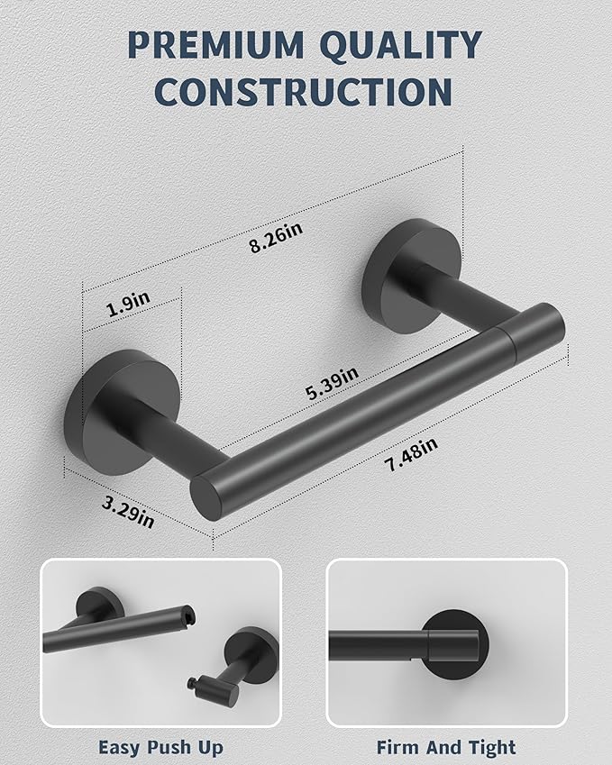RARXTR Matte Black Toilet Paper Holder SUS304 Stainless Steel Double Post Pivoting Toilet Paper Roll Holder Wall Mounted Toilet Tissue Holder for Commercial Bathroom RV