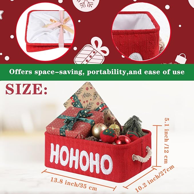 INough Empty Christmas Gift Basket, Red Small Storage Basket with Handle, Holiday Basket for Toys, Baby Items, Treats and Home Christmas Decorations, Perfect for Gift Giving and Display