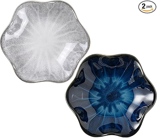 2Pcs Ceramic Jewelry Dish - Lotus Leaf Shape, for Ring Holder Necklace Small Key, Suitable for Mother Friend Sister, Gifts for Women, Cute Plate Trinket Tray, Home Decor (Grey & Blue)