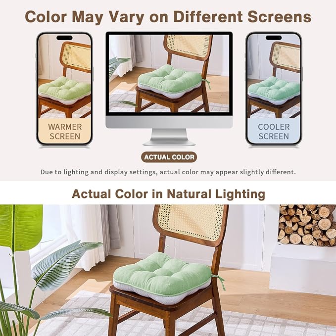 Betu Chair Cushions for Dining Chairs Set of 4,3.5" Thick Green Kitchen Chair Cushions Chair Pads with Ties,Non Slip Backing,Home Room Decor Seat Cushion,Bar,Patio Folding Chairs16"X16"X3.5"Sage Green
