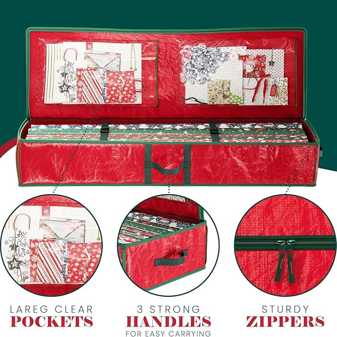 Christmas Wrapping Paper Holder Box, Waterproof Oxford Fabric Container 106x35x15.2 cm for Living Room, Bedroom, Closet, Rolls, Ribbons, Bows Storage