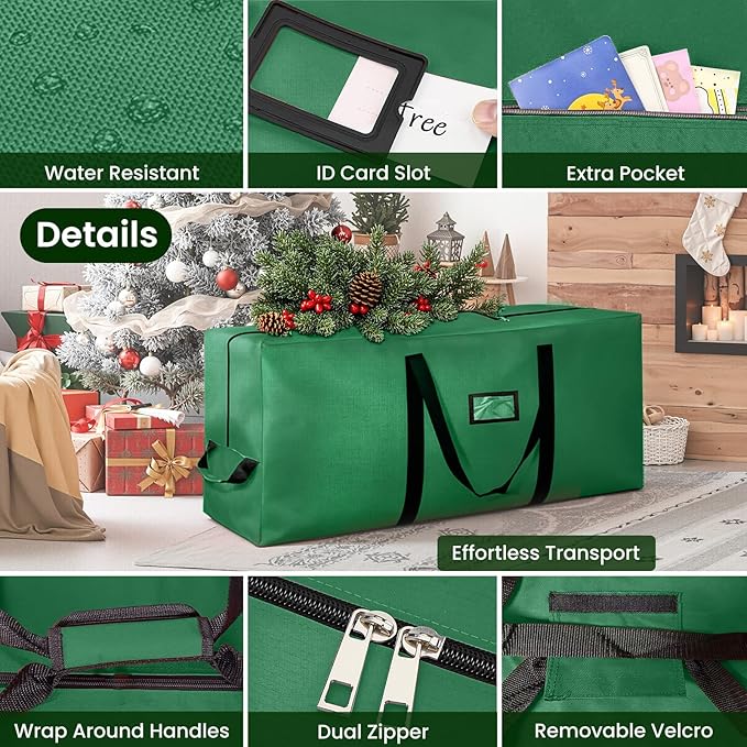 Christmas Tree Storage Bag 9 Ft, Tree Bags for Storage 9 Foot Christmas Tree Bag Storage Box - Strong, Extra Large, Waterproof, Reinforced Handles, Dual Zippers, Wide Opening Green Xmas Tree bag