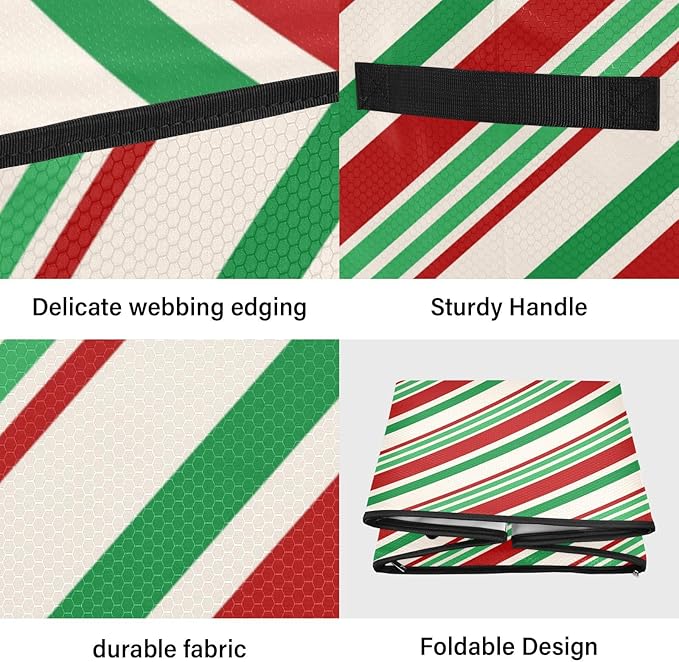 Candy Cane Christmas Ornament Storage Basket Box Green Red Stripe Winter Holiday Storage Container Cube with Adjustable Dividers for 64 Holiday Ornaments or Decorations Keeps Clean and Dry