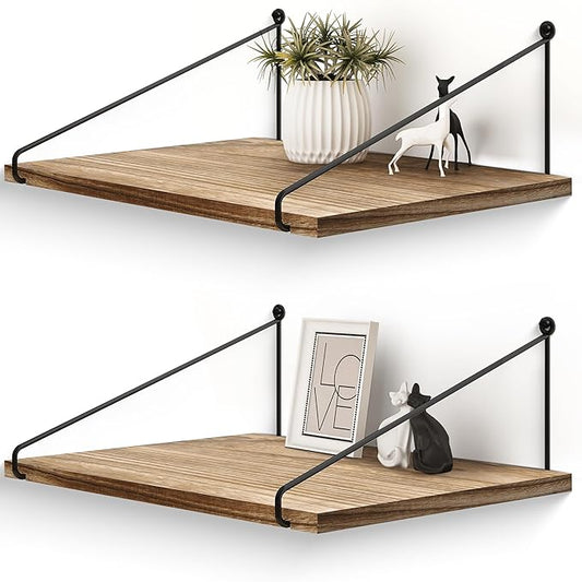 Afuly 12 Inch Deep Floating Shelves for Wall, Rustic Farmhouse Wall Mounted Hanging Shelf Large Wood Organizers Bookshelf, Set of 2