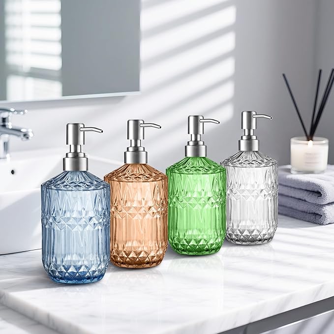 Kaishun 13 Oz Refillable Soap Dispenser, Glass Soap Dispenser for Dispense Hand Soap, Dish Soap, Lotion 2pack (Orange)