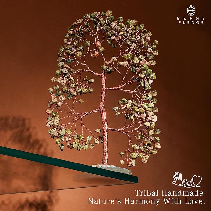 Crystal Tree of Life Birthday Gifts for Women, Men, Frineds, Handmade Unakite Chakra Tree for Home, Room, Office Decor, Bring Money, Positivity, Reiki Healing, Good Luck, Gifts for Mom & Dad
