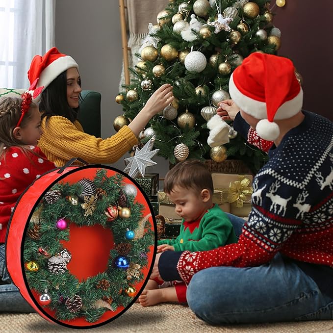 Pwsap 2 Pack Christmas Wreath Storage Container - 36 Inch, Garland Storage, Christmas Large Wreath Storage Container Cover, Durable Tarp Material, Dual Zipper Storage Bag for Xmas Holiday, Red
