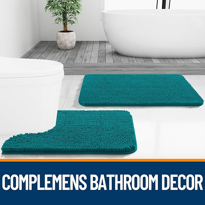 OLANLY Small Bathroom Rugs 24x16, Extra Soft Absorbent Chenille Bath Rugs, Rubber Backing Quick Dry, Machine Washable Bath Mats for Bathroom Floor, Tub and Shower, Home Decor Accessories, Deep Lake