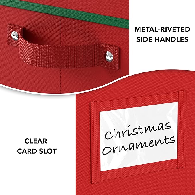Simple Houseware Heavy-Duty Christmas Ornament Storage Box with Adjustable Dividers, Stores up to 64 Ornaments, Reinforced Base, Red