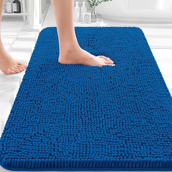 OLANLY Bathroom Rugs 32x20, Extra Soft Absorbent Chenille Bath Rugs, Rubber Backing Quick Dry, Machine Washable Bath Mats for Bathroom Floor, Tub and Shower, Home Decor Accessories, Deep Navy Blue