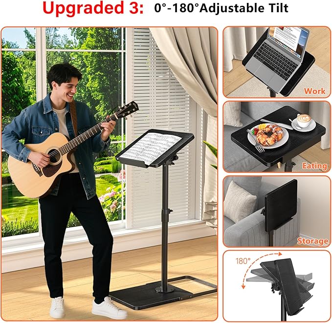 TV Tray Table for Couch, Height Adjustable/360° Swivel/180° Flip-Over Panel Design C-Shaped End Table, Sofa Arm End Side Table with Phone & Tablet Slot for Eating, Laptop,Couch Bed (Black)