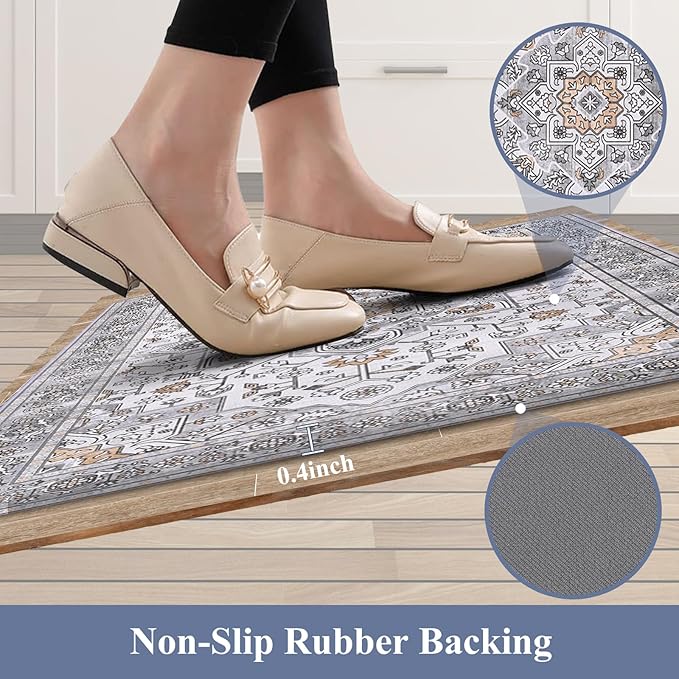 HEBE Anti Fatigue Kitchen Rugs Sets of 2, Non Slip Kitchen Mats for Floor, Waterproof Cushioned Comfort Standing Carpet for Kitchen Sink, Home Office, Laundry Room