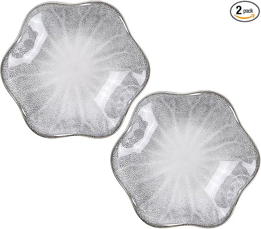 2Pcs Ceramic Jewelry Dish - Lotus Leaf Shape, for Ring Holder Necklace Small Key, Suitable for Mother Friend Sister, Gifts for Women, Cute Plate Trinket Tray, Home Decor (Grey - 2Pcs)