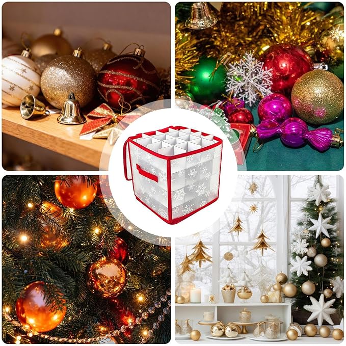 Foldable Ornament Storage Box - 615g Large Capacity Zippered Container, Christmas Ball Storage Bin with Handle, Holiday Decoration Organizer | Under Bed Cabinet Shelf Home Dorm Apartment