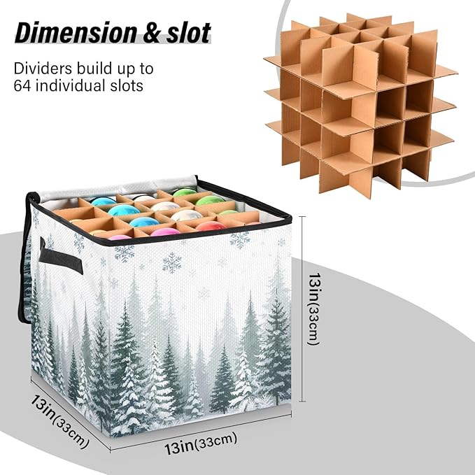 Christmas Tree Ornament Storage Basket Box Winter Xmas Holiday Storage Container Cube with Adjustable Dividers for 64 Holiday Ornaments or Decorations Keeps Clean and Dry for Next Season