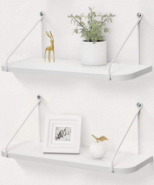 Afuly White Shelves for Wall, Floating Shelf Bathroom, Wall Mounted Shelves for Bedroom Living Room, Over Toilet Storage Display Organizer Modern Home Decor, 16inch Set of 2