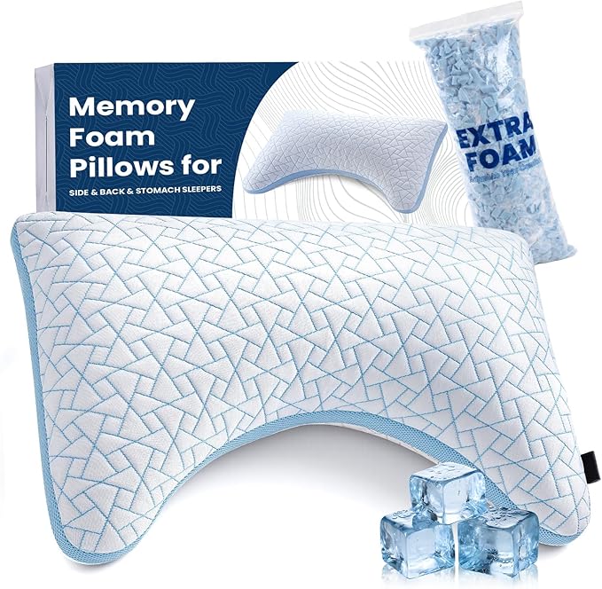 A-Pce Adjustable Pillow, Queen Size Bed Pillows for Sleeping, Luxury Shredded Memory Foam Pillows, Cooling Pillow for Side, Back, Stomach Sleepers, Firm Pillow for Hot Sleepers Neck Support