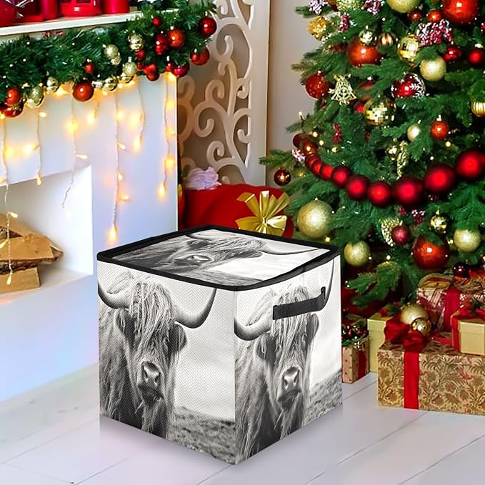 Kigai Highland Cow Christmas Ornament Storage Box with Zipper & Adjustable Dividers Holiday Ornament Organizer Xmas Storage Container, 64 Balls