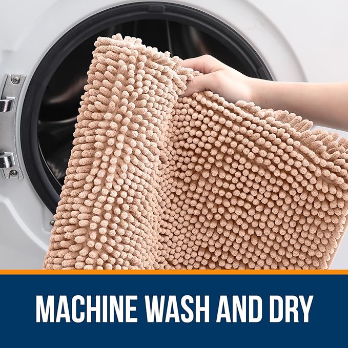 OLANLY Bathroom Runner Rugs 47x24, Extra Soft Absorbent Chenille Bath Rugs, Rubber Backing Quick Dry, Machine Washable Long Bath Mats for Bathroom Floor, Tub and Shower, Home Decor Accessories, Peach