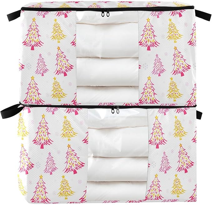 Burbuja 2 Pack Storage Bag Organizer with Handles for Clothes, Blankets, Bedding, Christmas Tree Foldable Storage Bag with Zipper & Clear Window, 95L