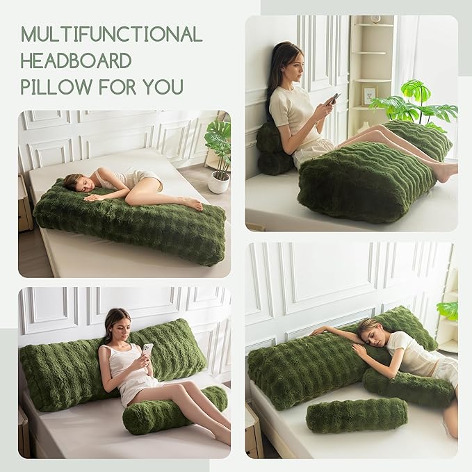 HIGOGOGO Headboard Pillow King,Ultra-Soft Wedge Pillow with 2 Cylindrical Neck Pillows,Memory Foam Filling,Back Support Pillows for Bed Sitting Up, Reading & Working, Removable Cover, 76"x19.7"