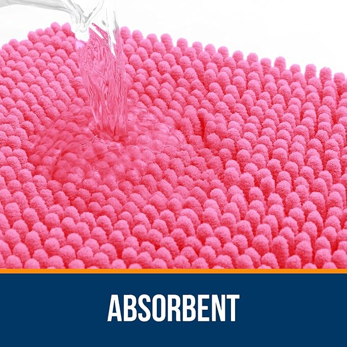 OLANLY Large Bathroom Rugs 59x35, Extra Soft Absorbent Chenille Bath Rugs, Rubber Backing Quick Dry, Machine Washable Bath Mats for Bathroom Floor, Tub and Shower, Home Decor Accessories, Hot Pink