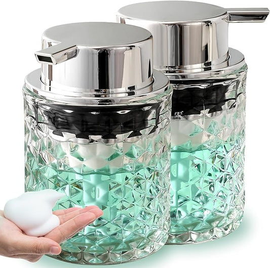 Malachi Foaming Hand Soap Dispenser, Refillable Clear Glass Pump Bottles for Liquid or Lotion, Modern Foam Dispenser for Bathroom, Kitchen, Commercial