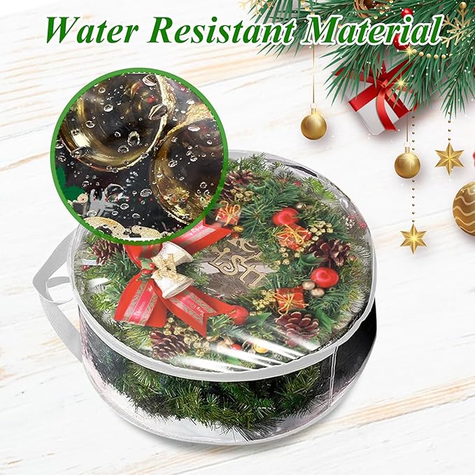 YAYODS 6 Pack Wreath Storage Container 30 Inch Wreath Storage Bag Heavy Duty Christmas Wreath Boxes with Clear Window for Xmas Holiday Seasonal Wreath Garland (White)