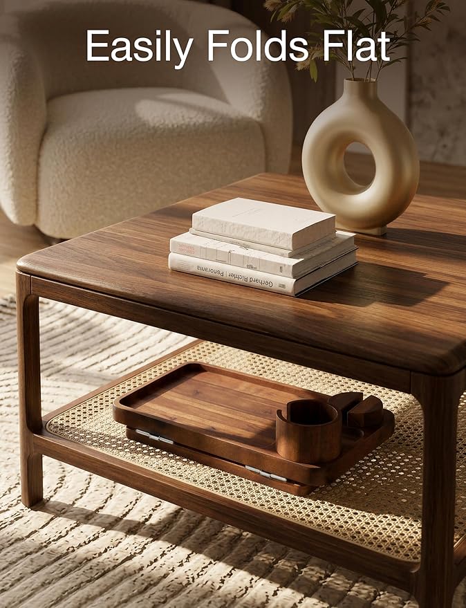 HOLANA Acacia Wood Couch Arm Tray, 15.74”x9.8” Arm Table for Couch - Couch Cup Holder Tray with Rotated Phone Holder, Cup Holder - Clip on Sofa Armchair Caddy with Non-Slip Pad (Walnut Color)