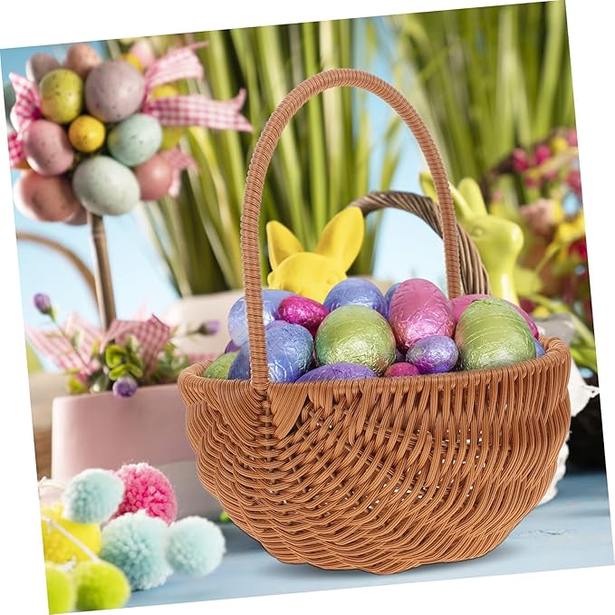 Luxshiny 4pcs Rectangular Mini Easter Basket Woven Storage Holder with Handle for Candy Cookies and Home Decoration for Boys and Girls and Friends Adds Natural Atmosphere