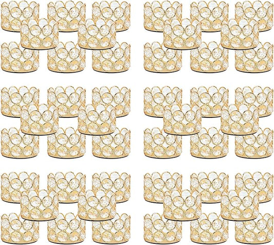 48PCS Gold Crystal Tea Light Candle Holders for Wedding Centerpieces,Votive Candle Holders Bulk Metal Candle Centerpiece for Dining Table Party Valentine's Day Decor (Candle Excluded)