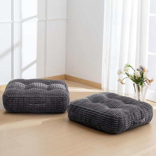 6" Washable Floor Pillow Cushion for Adults, Meditation Cushion Pillow, Removable Tufted Blended Corduroy Cover, Large Square Floor Sitting for Tatami Living Room or Yoga, 2Pack, Machine Washable