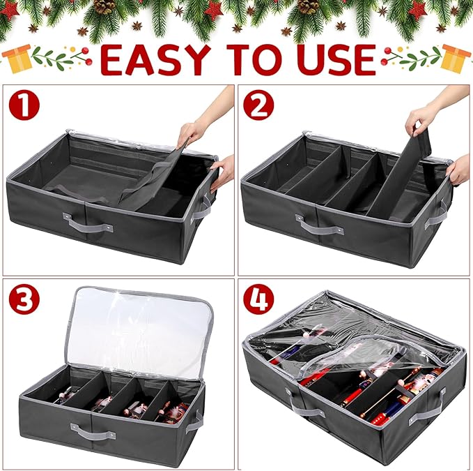 Preboun 4 Pack Clear Top Nutcracker Storage Containers - Christmas Figurine Storage Box, Each Holds 4 Figurines up to 16 Inches (Black)