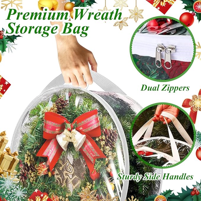 YAYODS 6 Pack Wreath Storage Container 30 Inch Wreath Storage Bag Heavy Duty Christmas Wreath Boxes with Clear Window for Xmas Holiday Seasonal Wreath Garland (White)