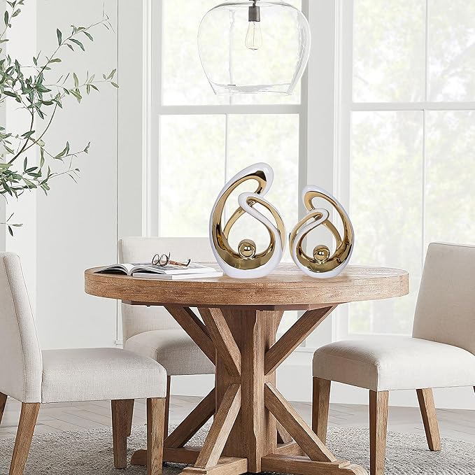 2 PCS White Gold Decor Accent Ceramic Statue White Mid Century Modern Home Decor Accents Sculpture Decorations Centerpieces for Living Room Bookshelf Shelf Coffee Table Kitchen Office Dining Table