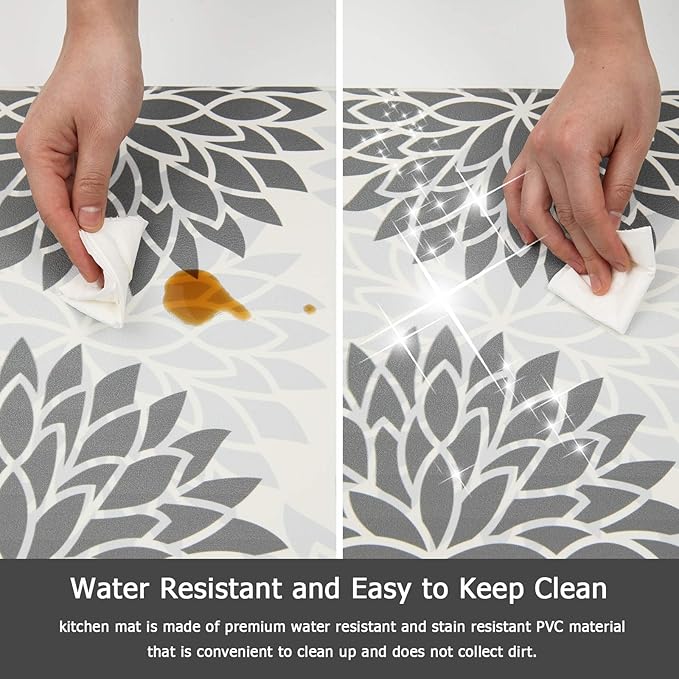 HEBE Anti Fatigue Kitchen Rugs Sets of 2, Non Slip Kitchen Mats for Floor, Waterproof Cushioned Comfort Standing Carpet for Kitchen Sink, Home Office, Laundry Room, Gray