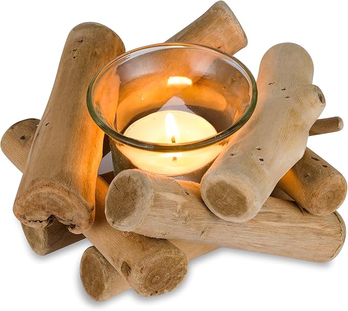 Sziqiqi Handmade Wooden Tea Light Candle Holder with Glass Cup Rustic Country Coastal Style for Farmhouse Home Decoration Home Altar Decoration Holiday Wedding Decoration