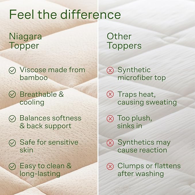 Niagara Ultra Soft King Size Mattress Topper - Viscose Made from Bamboo Pillow Top Mattress Pad for Back Pain Relief - Naturally Cooling for Hot Sleepers, fits 6-18" Mattress, 600GSM, Beige