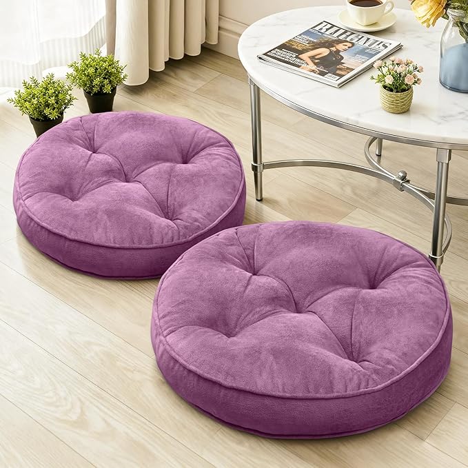 1 MIDDLE ONE Floor Pillow Set of 2, Memory Foam Meditation Cushion, Floor Cushions for Adults Sitting, Large Round Seat Cushions for Yoga, Living Room, 20x20 Inch (Round | Pearly Purple)